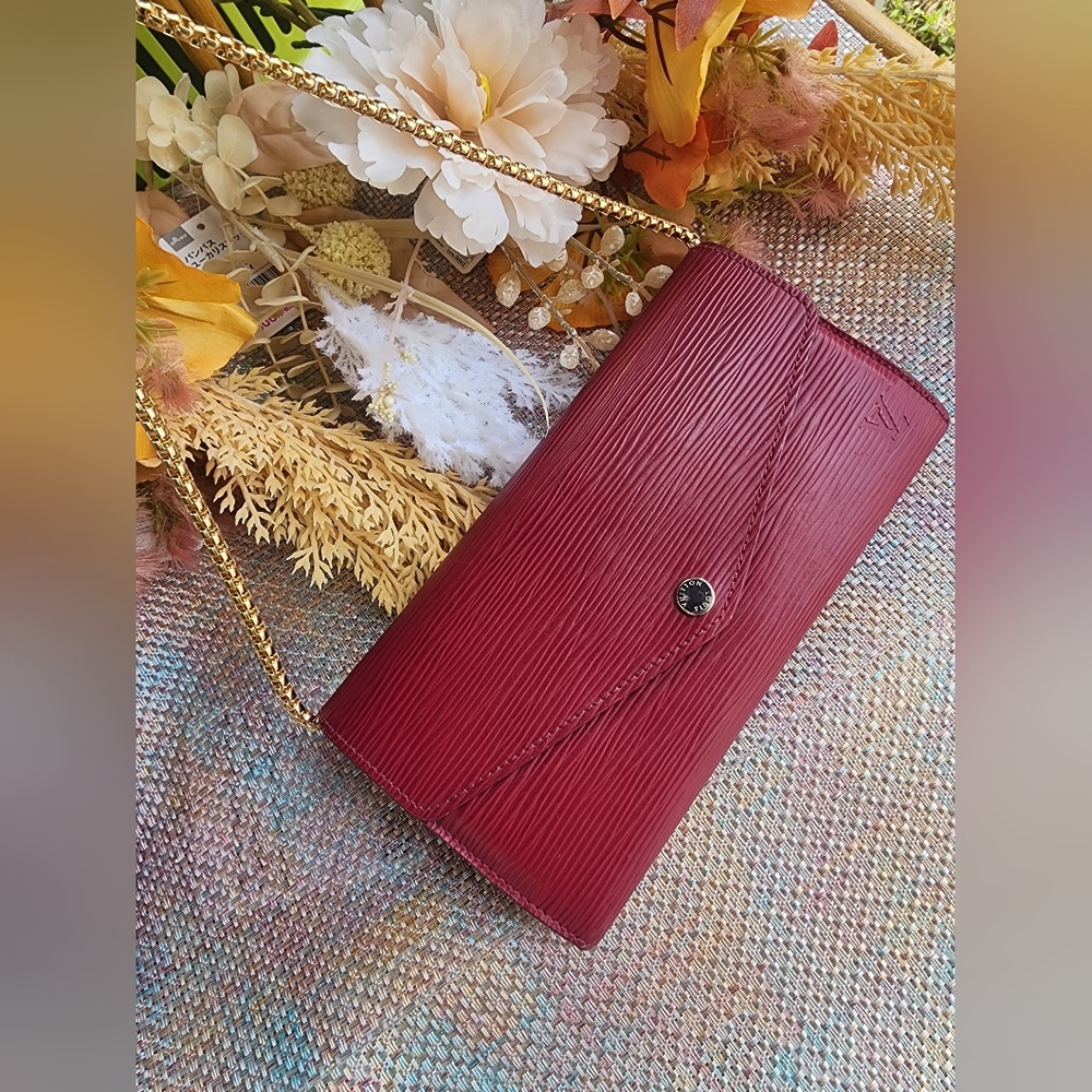 Authentic Louis Vuitton Red Leather Epi Sarah Wallet